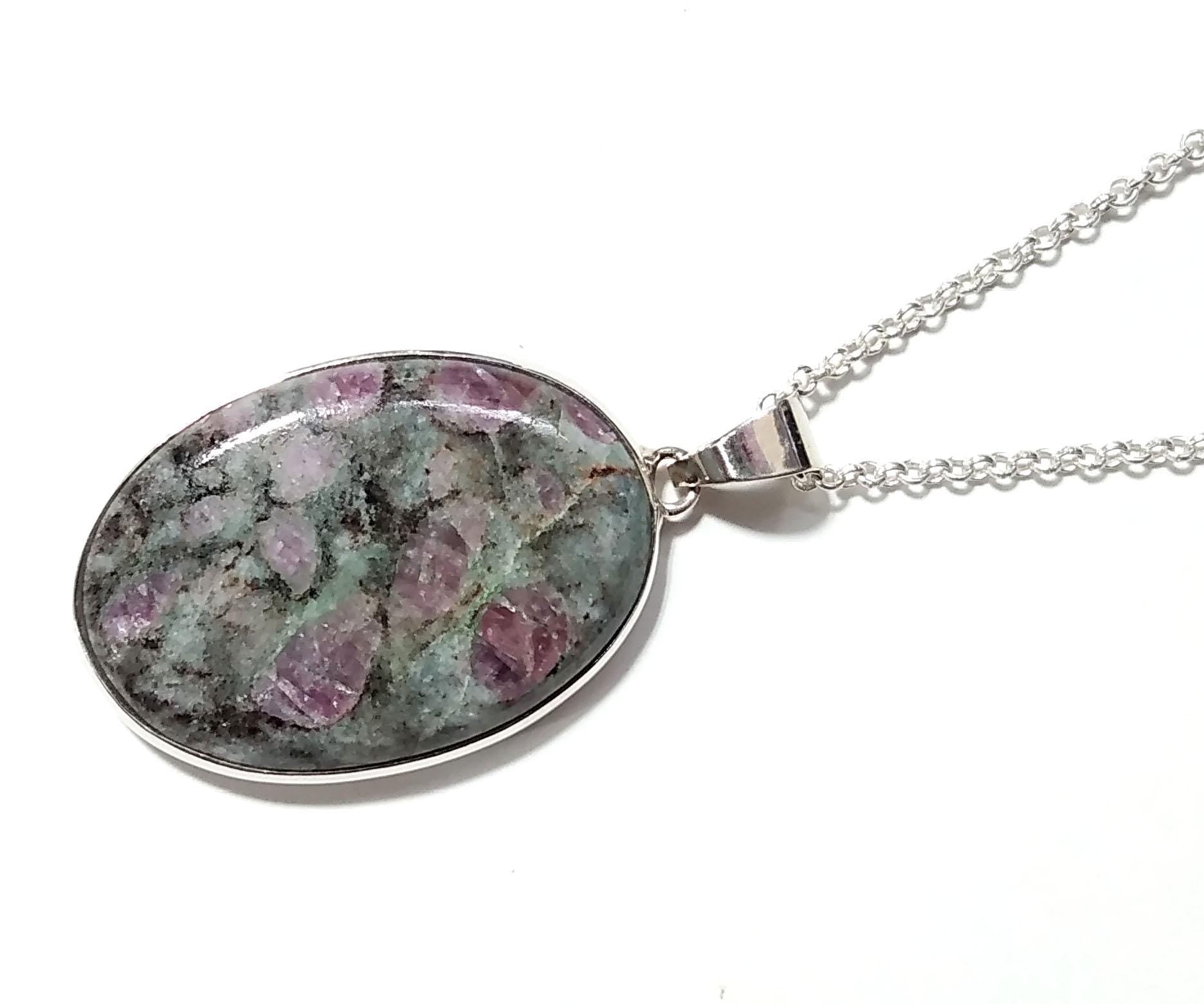 Amazing Ruby Fuchsite Cabochon Pendant, 925 Starling Silver Pendant, Ruby Fuchsite Gemstone Pendant Chain Necklace, Handmade Jewelry Pendant